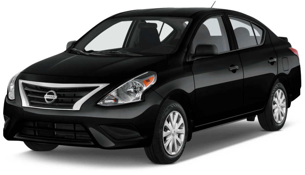 Black Nissan Versa sedan rental